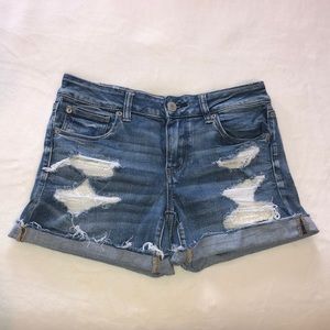 American eagle midi jean shorts lace pockets